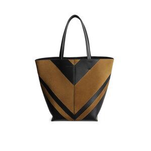 Phoebe Philo Women Pot Cabas In Black Toffee Leather And Suede
